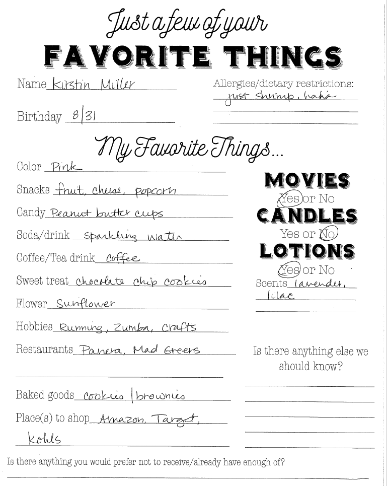 Staff Favorite Things - Kendrick Lakes Elementary PTA
